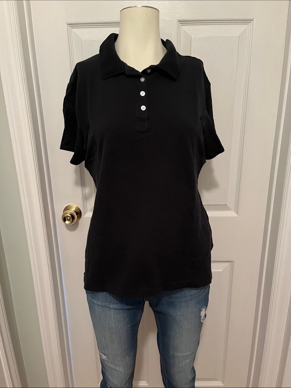 Riders by Lee Women's Black Polo Button-Down Top